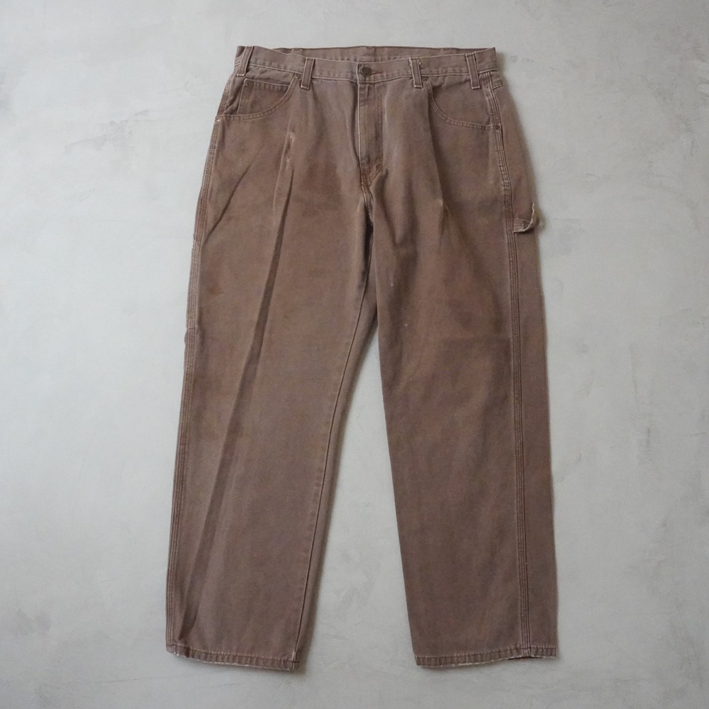 Vintage Dickies Carpenter Pants 34x30 Mens Brown Canvas Duck Workwear Distressed - Picture 2 of 9